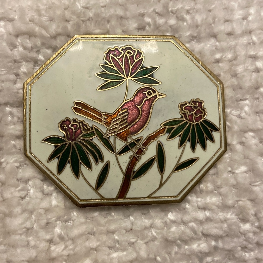 💜Vintage Enamel White Gold Colorful Tone Bird Flower Pendant Belt Purse Clip